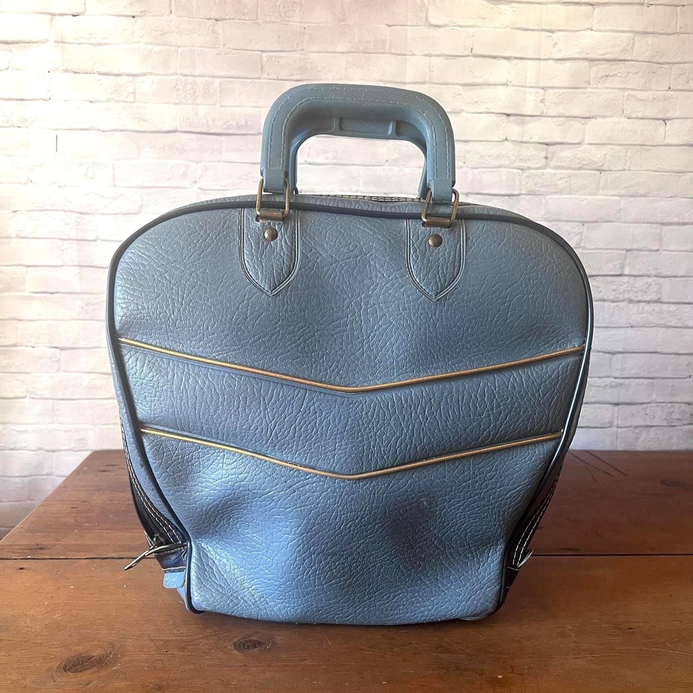 Blue Bowling Ball Bag with Gold Piping Vintage  (4033)